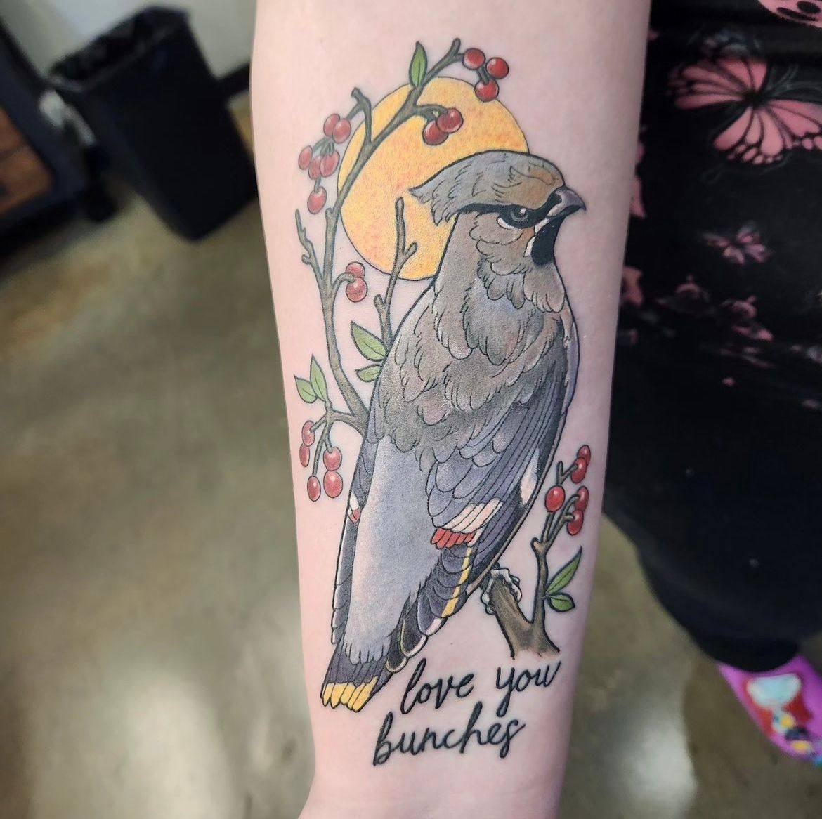 Waxwing Tattoo by Sheila Anderson at Crimson Empire Tattoo in Edmonton Alberta Canada