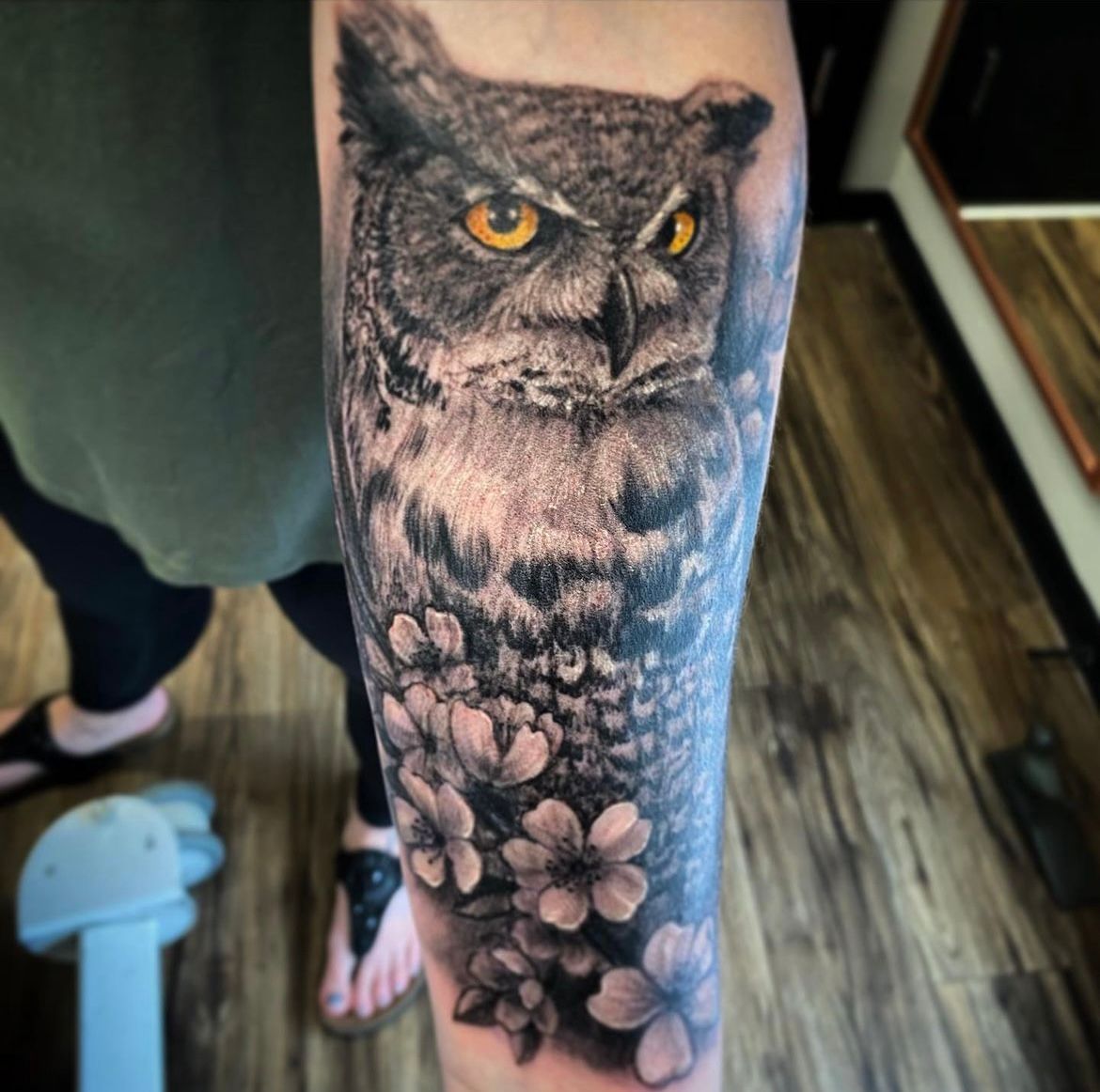 Owl Tattoo by Steve Hayes at Black Gold Tattoo Co in Edmonton Alberta Canada