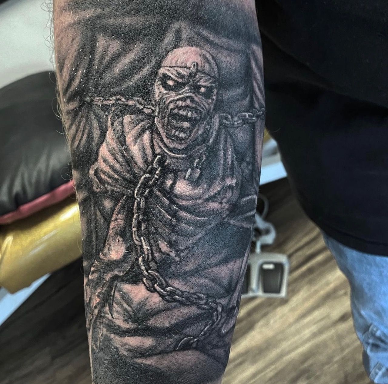 Eddie Iron Maiden Tattoo by Steve Hayes at Black Gold Tattoo Co in Edmonton Alberta Canada