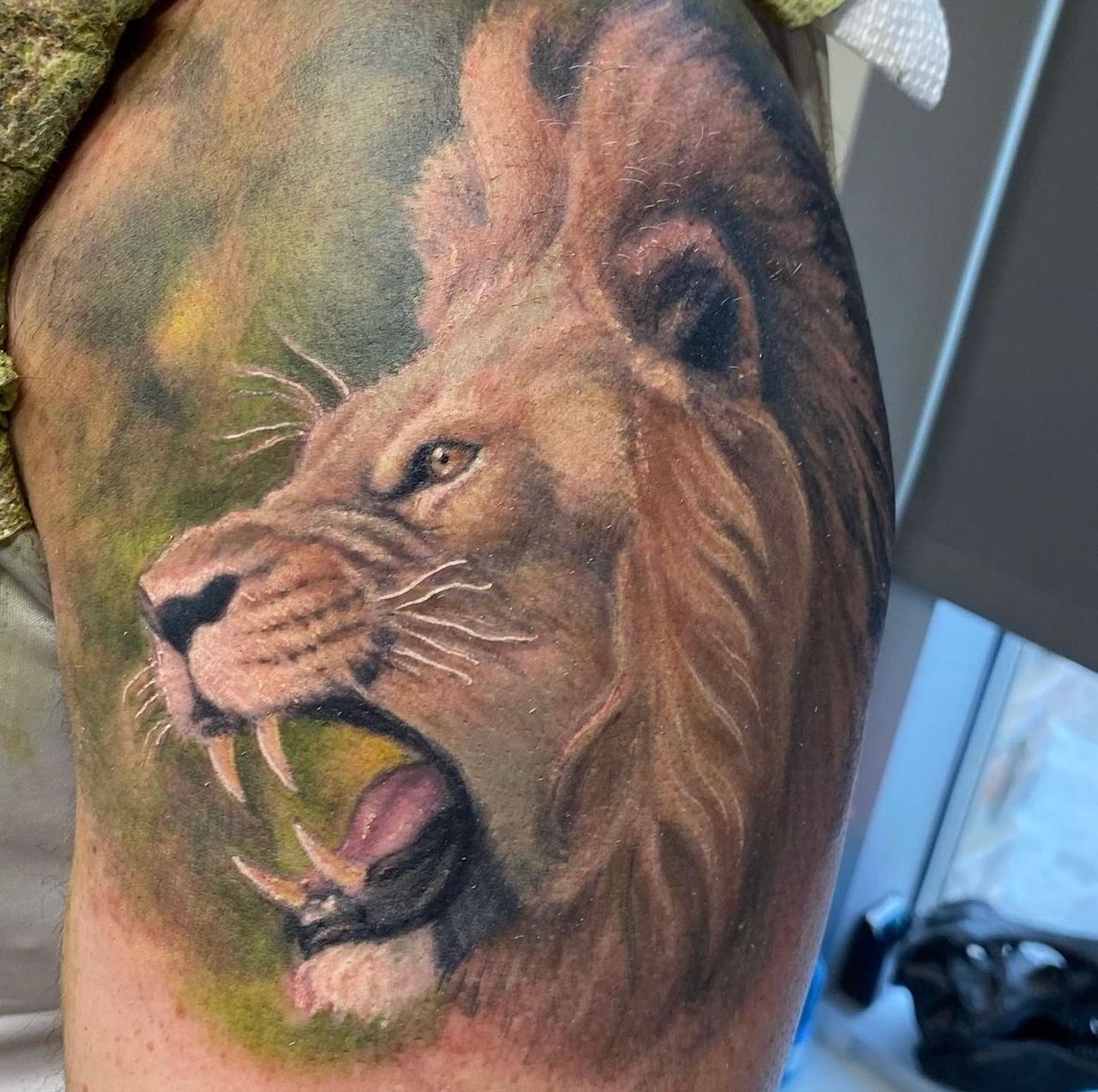 Lion Tattoo by Steve Hayes at Black Gold Tattoo Co in Edmonton Alberta Canada