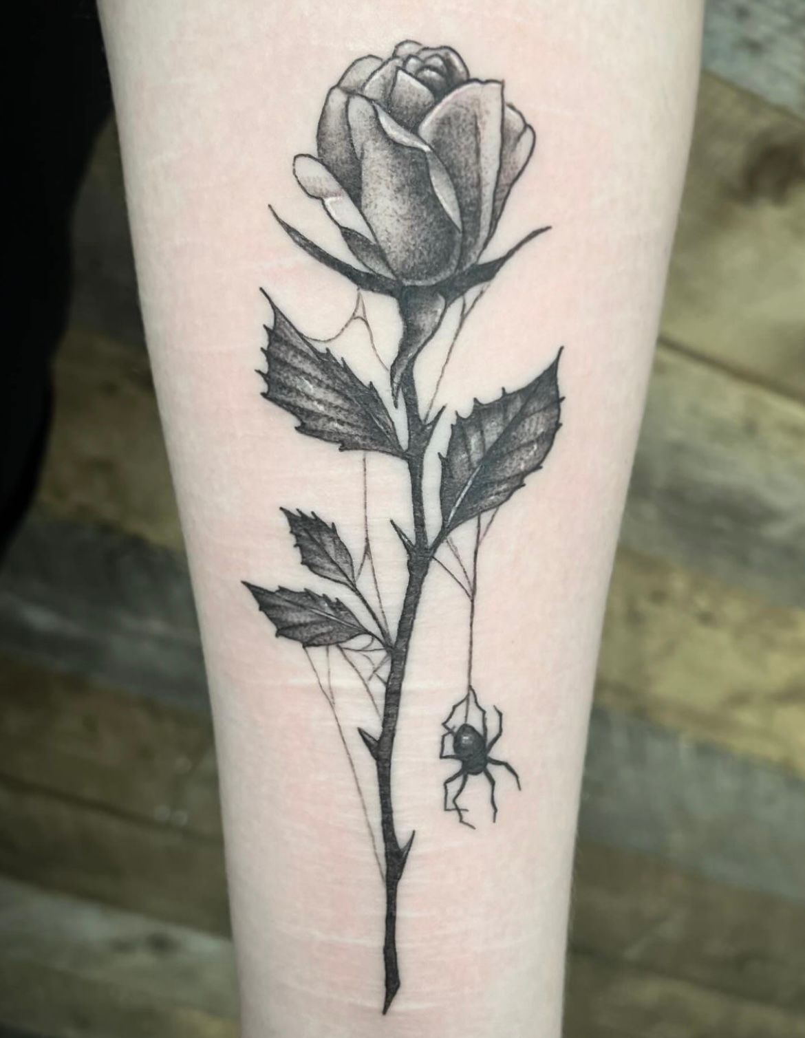 Rose and Spider Tattoo by Vanessa Spezowka at Crimson Empire Tattoo in Edmonton Alberta Canada