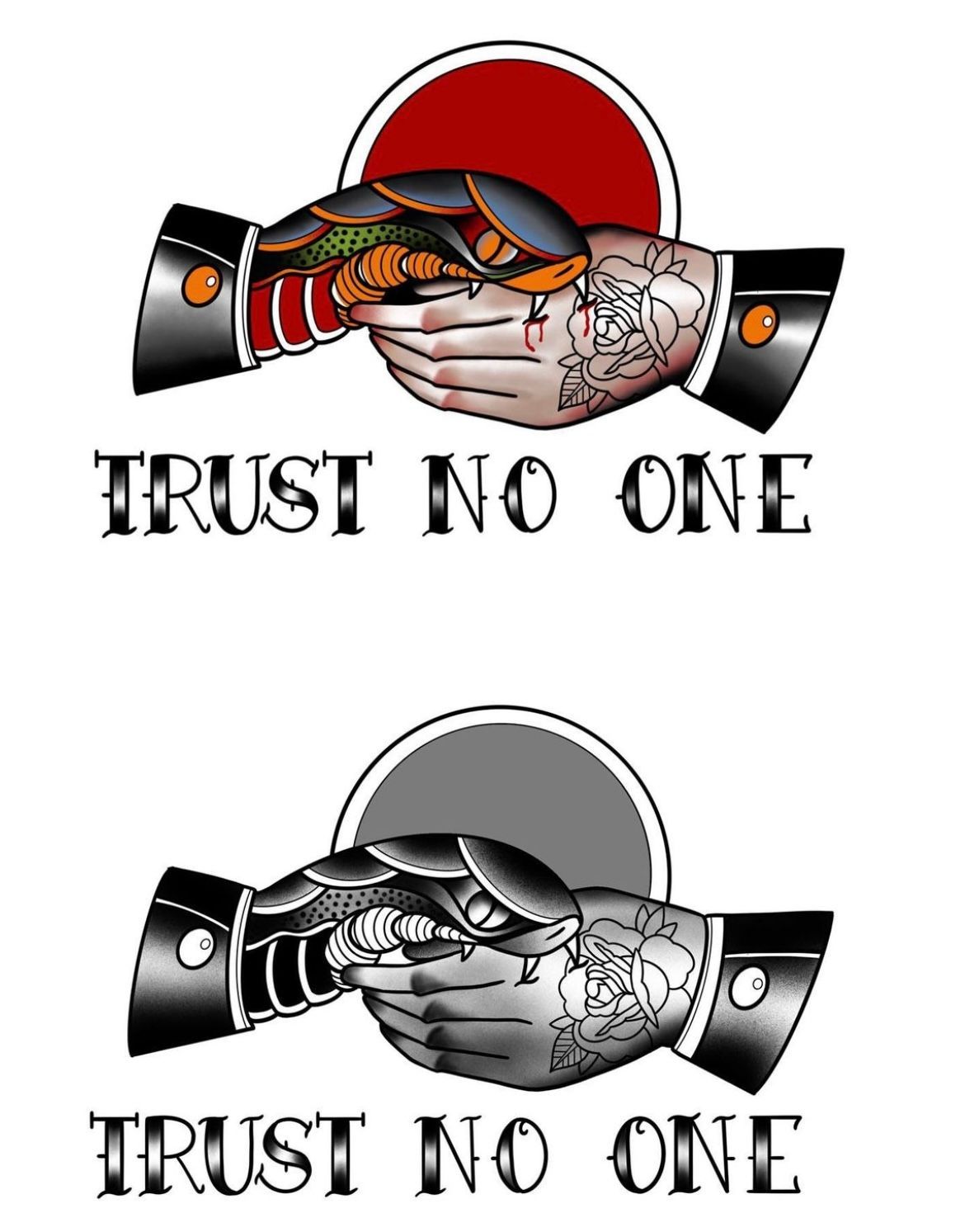 Trust No One Flash Design by Keon Courtney at Crimson Empire Tattoo in Edmonton Alberta Canada