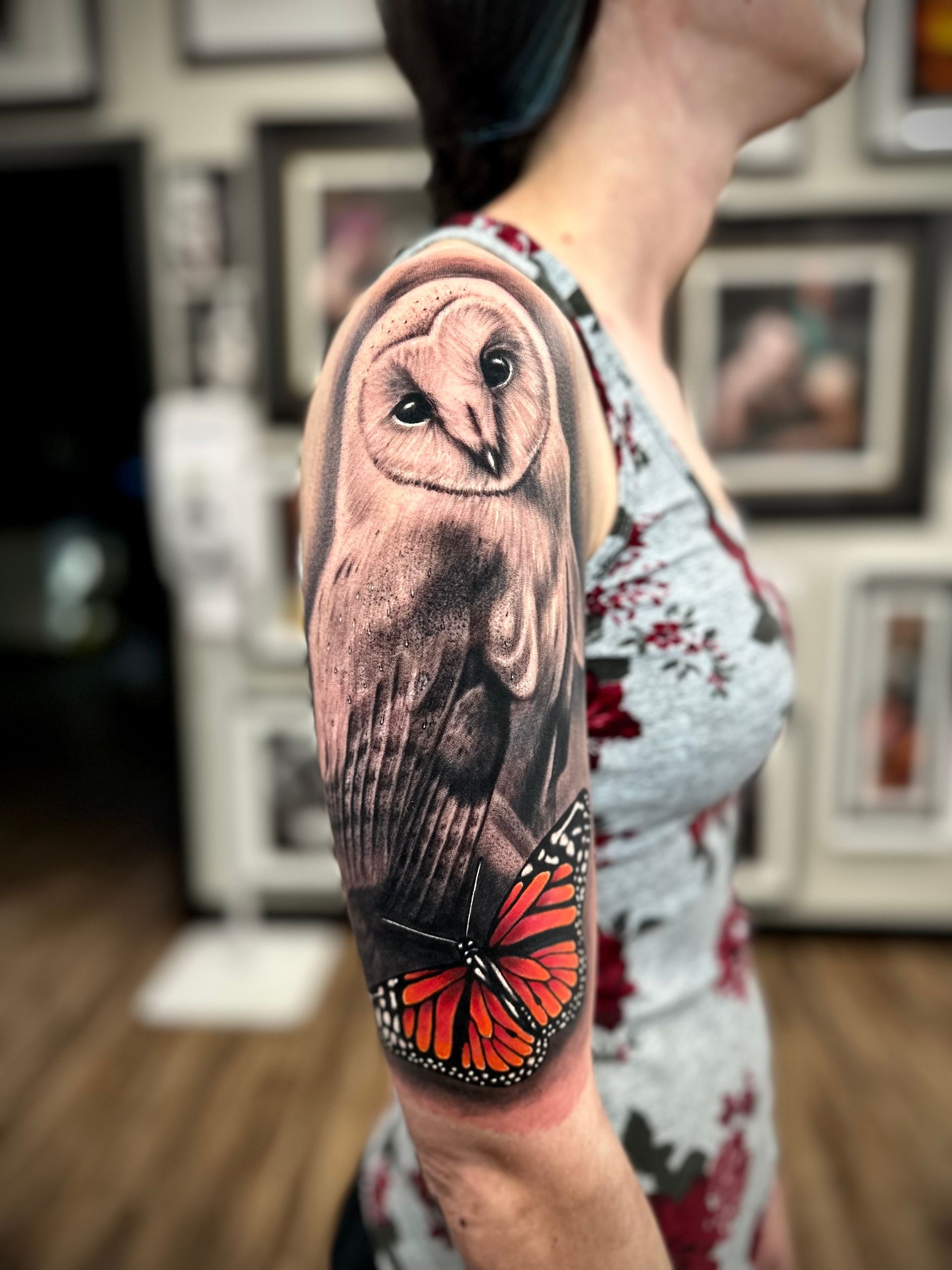 Owl Tattoo by Jackson Sukhov at Black Gold Tattoo Co in Edmonton Alberta Canada