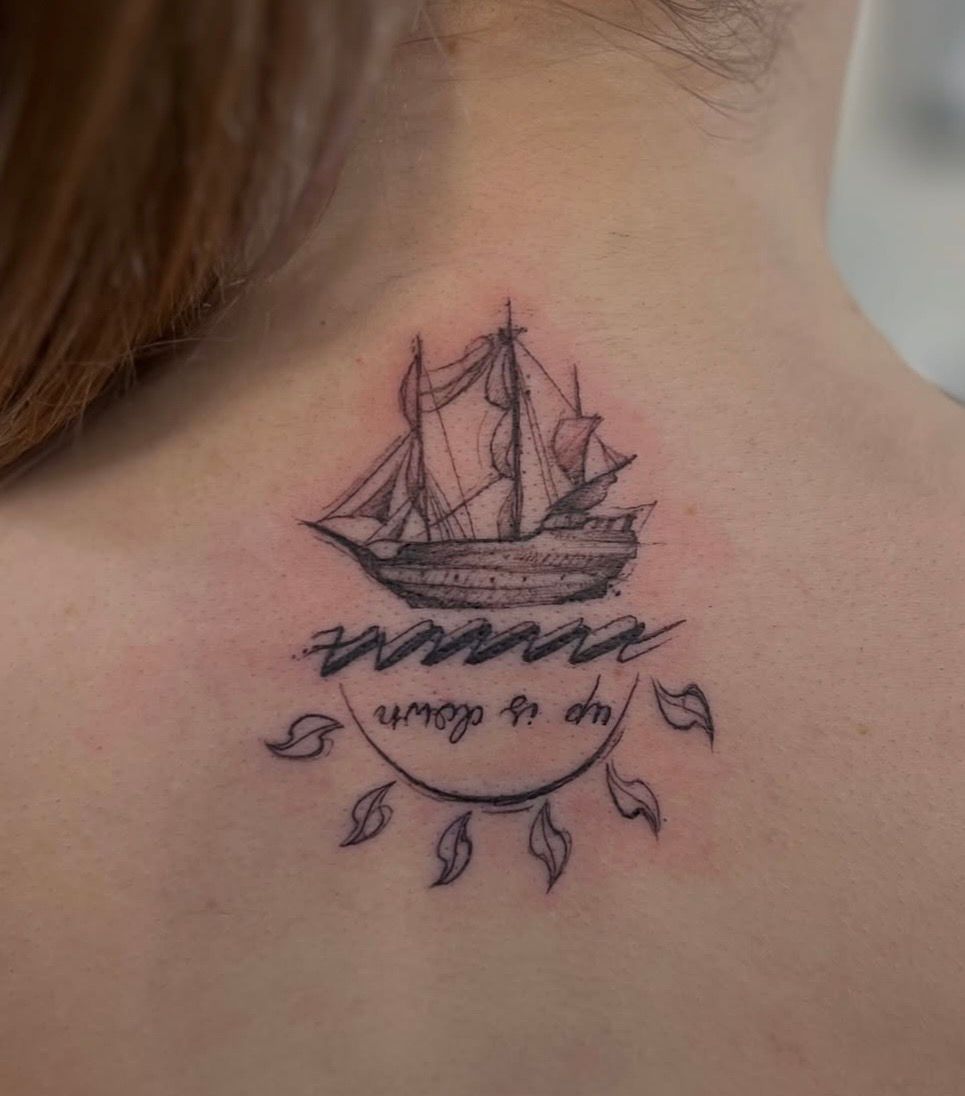 Ship Tattoo by Adrienne Alexander at Silver Ghost Tattoo in Edmonton Alberta Canada