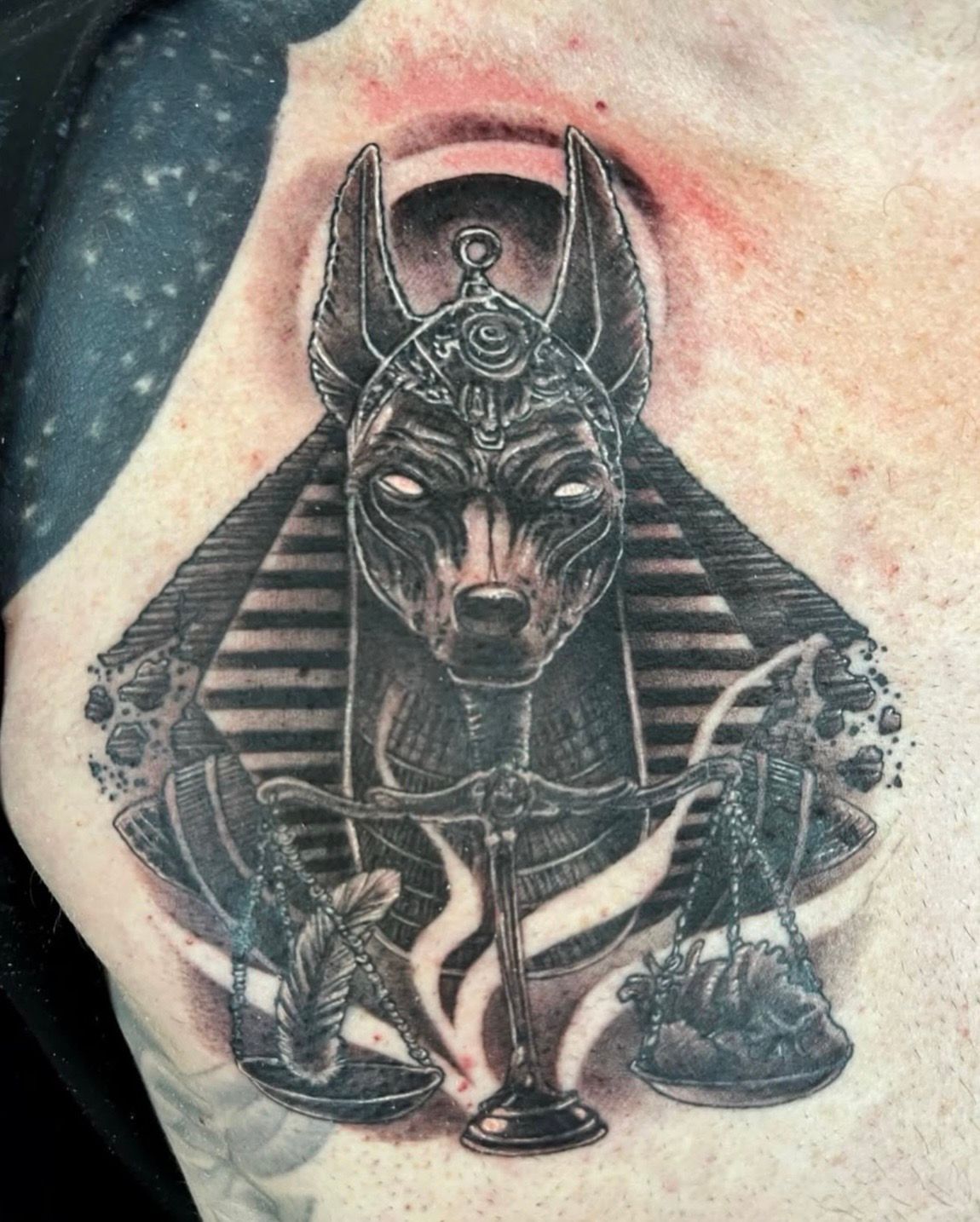 Anubis Tattoo by Chad Lavers at Crimson Empire Tattoo in Edmonton Alberta Canada