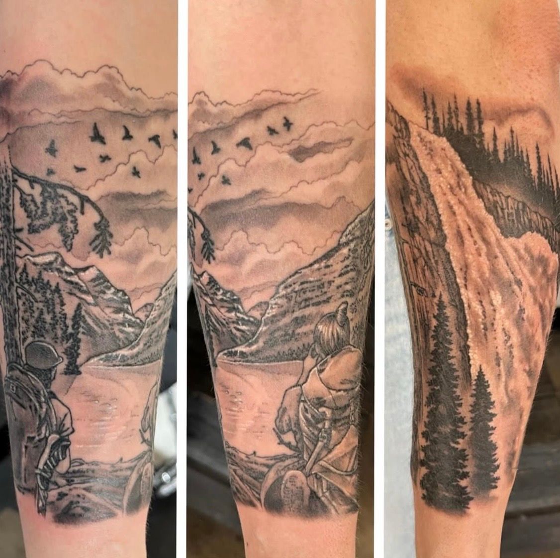 Hikers and Nature Scenery Tattoo by Chad Lavers at Crimson Empire Tattoo in Edmonton Alberta Canada