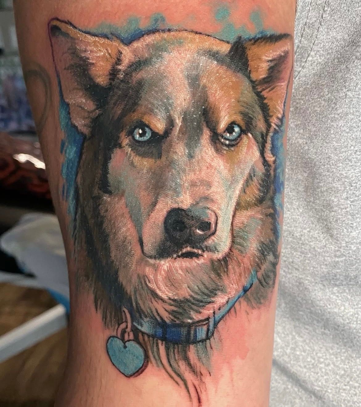 Dog Portrait Tattoo by Chris Labrenz at Black Gold Tattoo Co in Edmonton Alberta Canada
