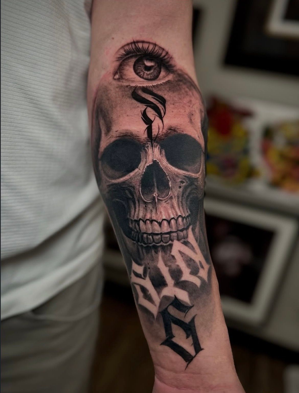 Skull and Eye Tattoo by Jackson Sukhov at Black Gold Tattoo Co in Edmonton Alberta Canada