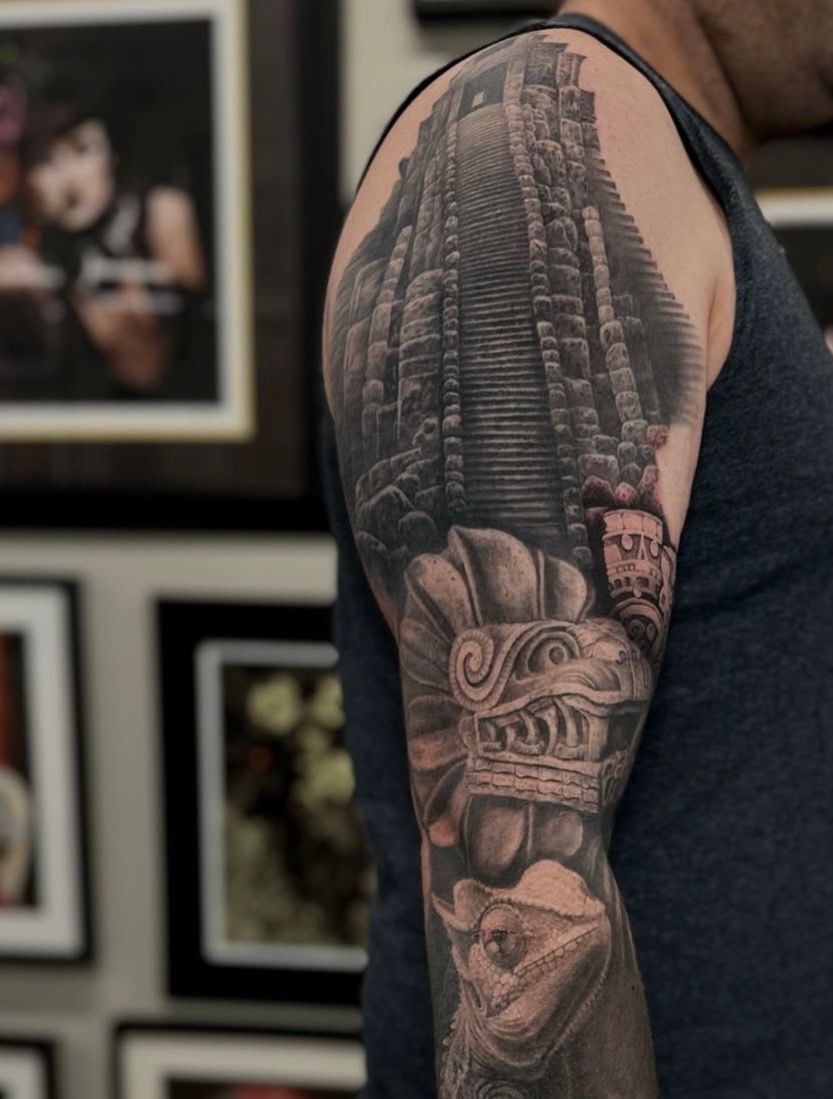 Mayan Temple Tattoo by Jackson Sukhov at Black Gold Tattoo Co in Edmonton Alberta Canada