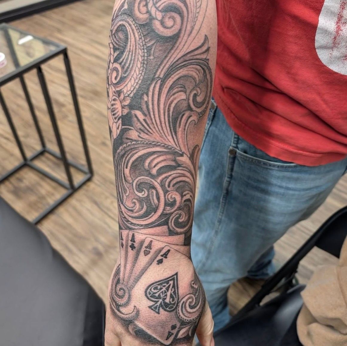 Paisley Cowboy Sleeve by Kevin Sherritt at Black Gold Tattoo Co in Edmonton Alberta Canada