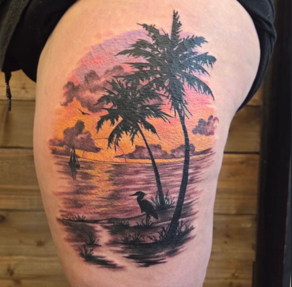 Beach Scenery Tattoo by Sheila Anderson at Crimson Empire Tattoo in Edmonton Alberta Canada