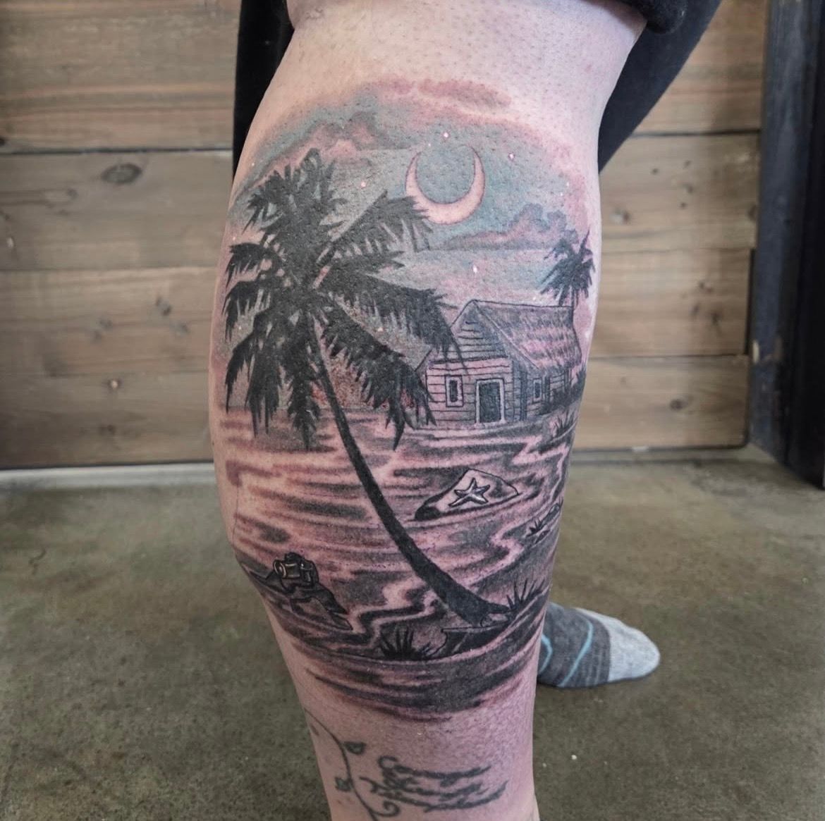 Beach Scenery Tattoo by Sheila Anderson at Crimson Empire Tattoo in Edmonton Alberta Canada