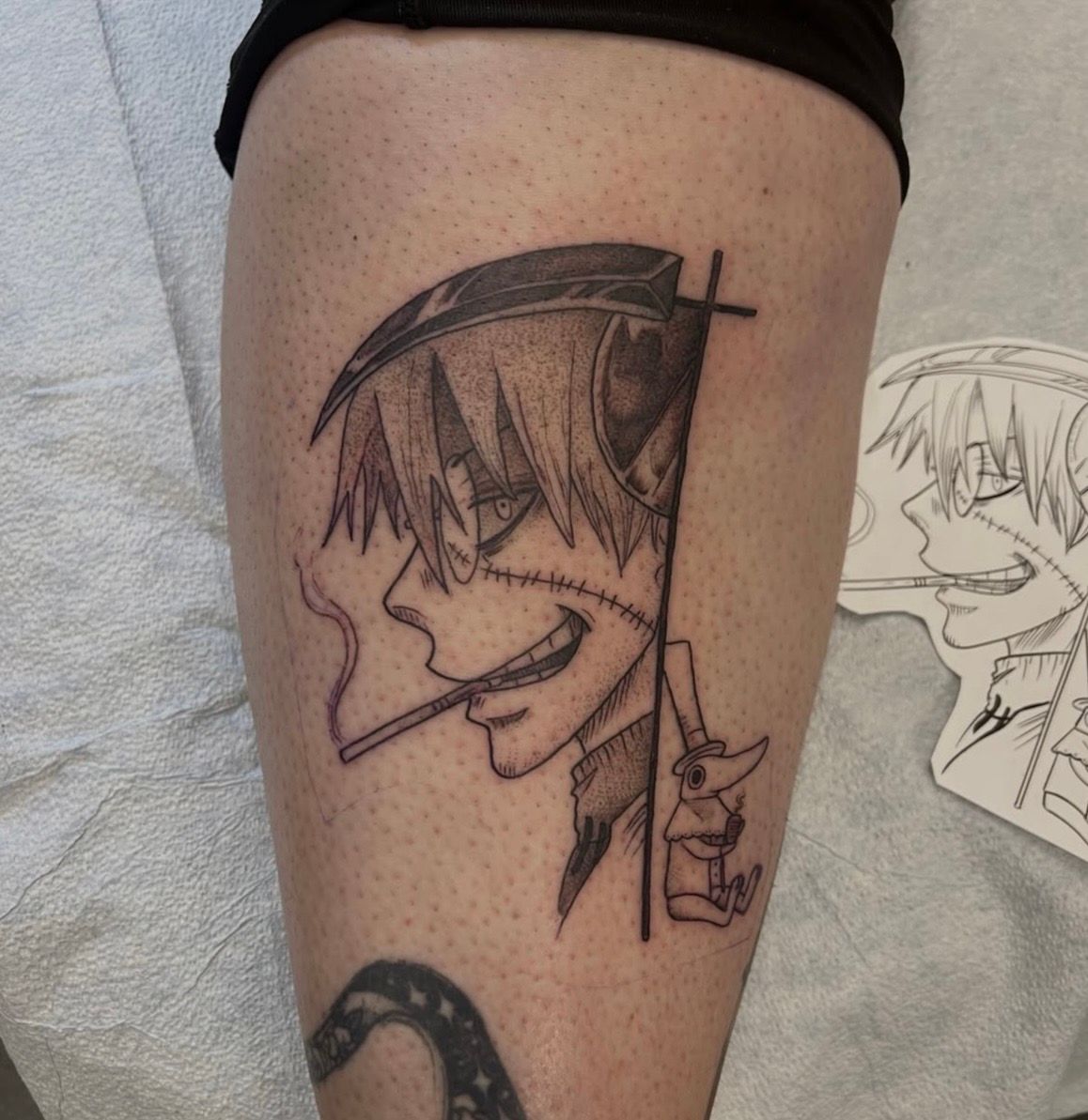 Stein and Excalibur SoulEater Tattoo by Vanessa Spezowka at Crimson Empire Tattoo in Edmonton Alberta Canada