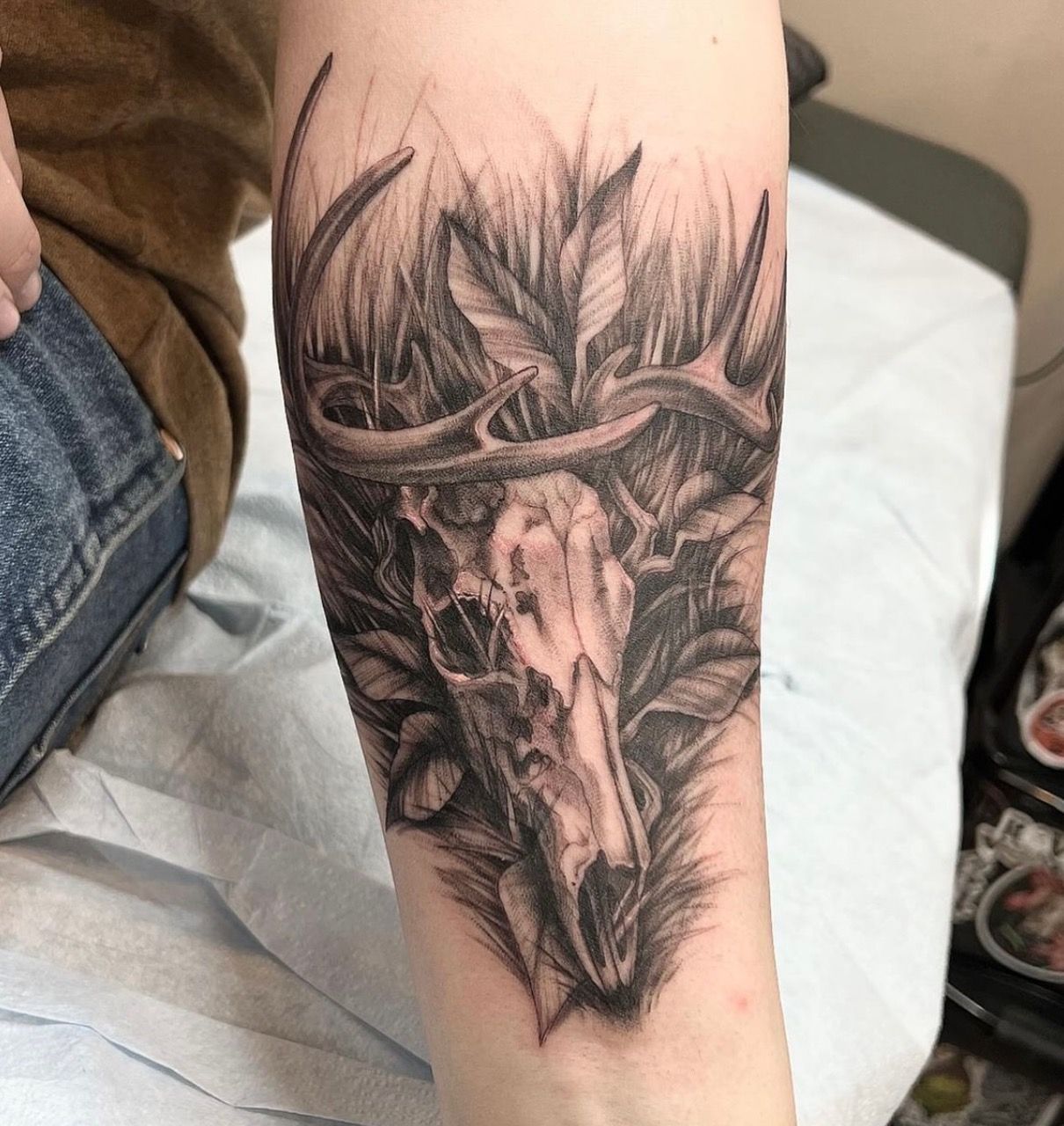 Deer Skull Tattoo by Adrienne Alexander at Silver Ghost Tattoo in Edmonton Alberta Canada