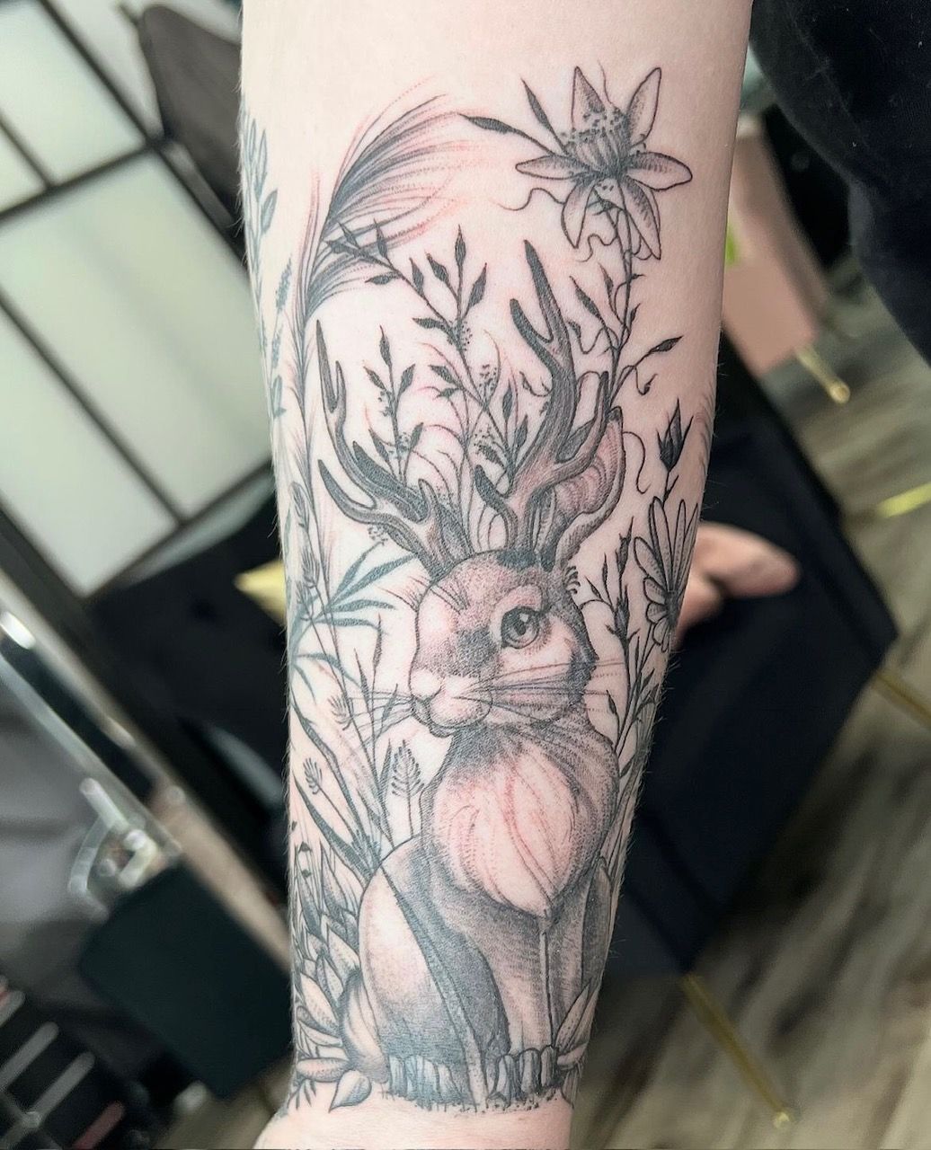 Jackalope Tattoo by Adrienne Alexander at Silver Ghost Tattoo in Edmonton Alberta Canada
