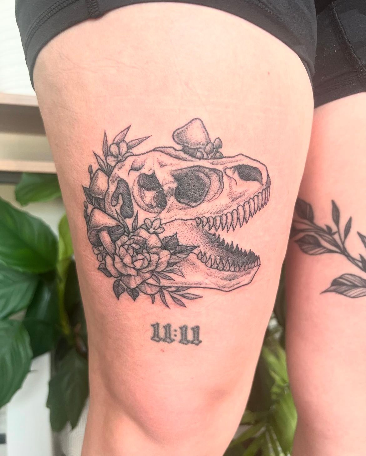 T-Rex Skull Tattoo by Adrienne Alexander at Silver Ghost Tattoo in Edmonton Alberta Canada