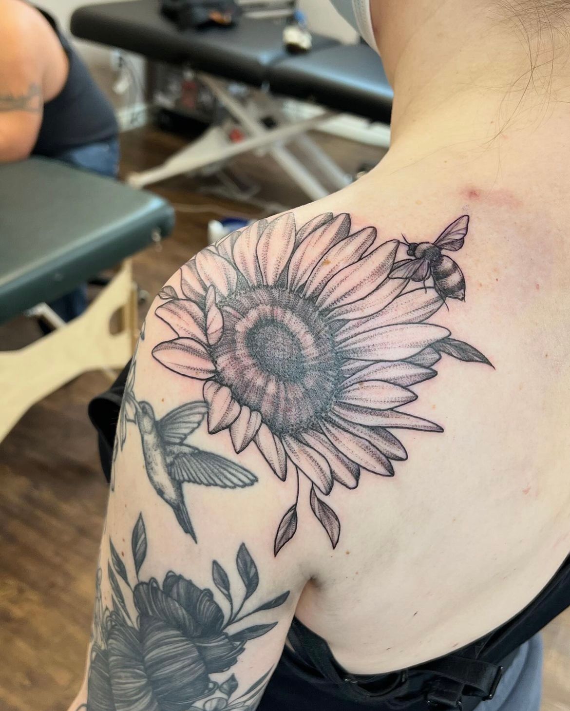 Sunflower Tattoo by Adrienne Alexander at Silver Ghost Tattoo in Edmonton Alberta Canada