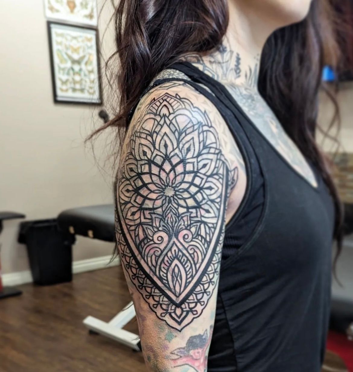 Ornamental Blastover Tattoo by Amber Strange at Silver Ghost Tattoo in Edmonton Alberta Canada