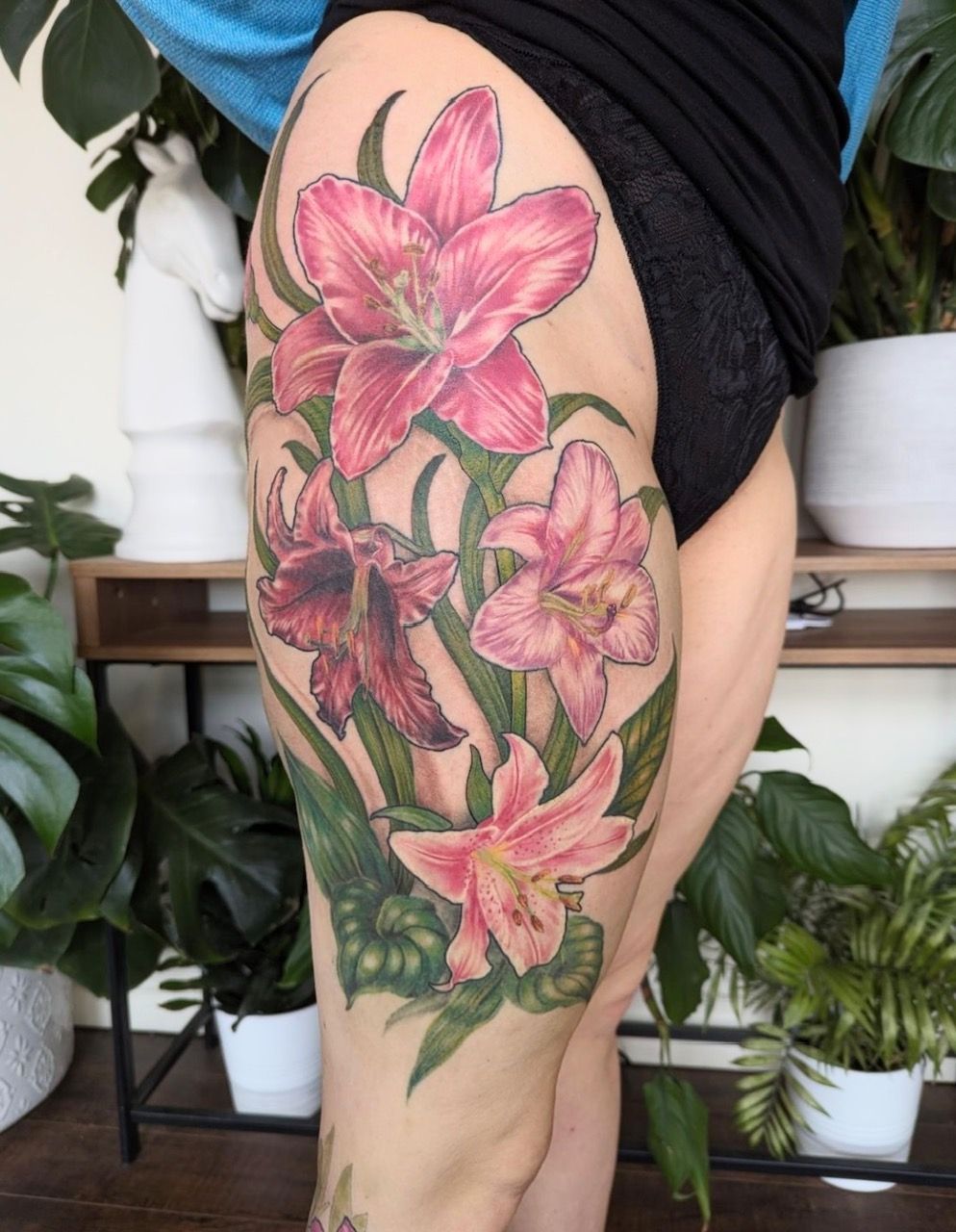 Lillies Tattoo by Amber Strange at Silver Ghost Tattoo in Edmonton Alberta Canada