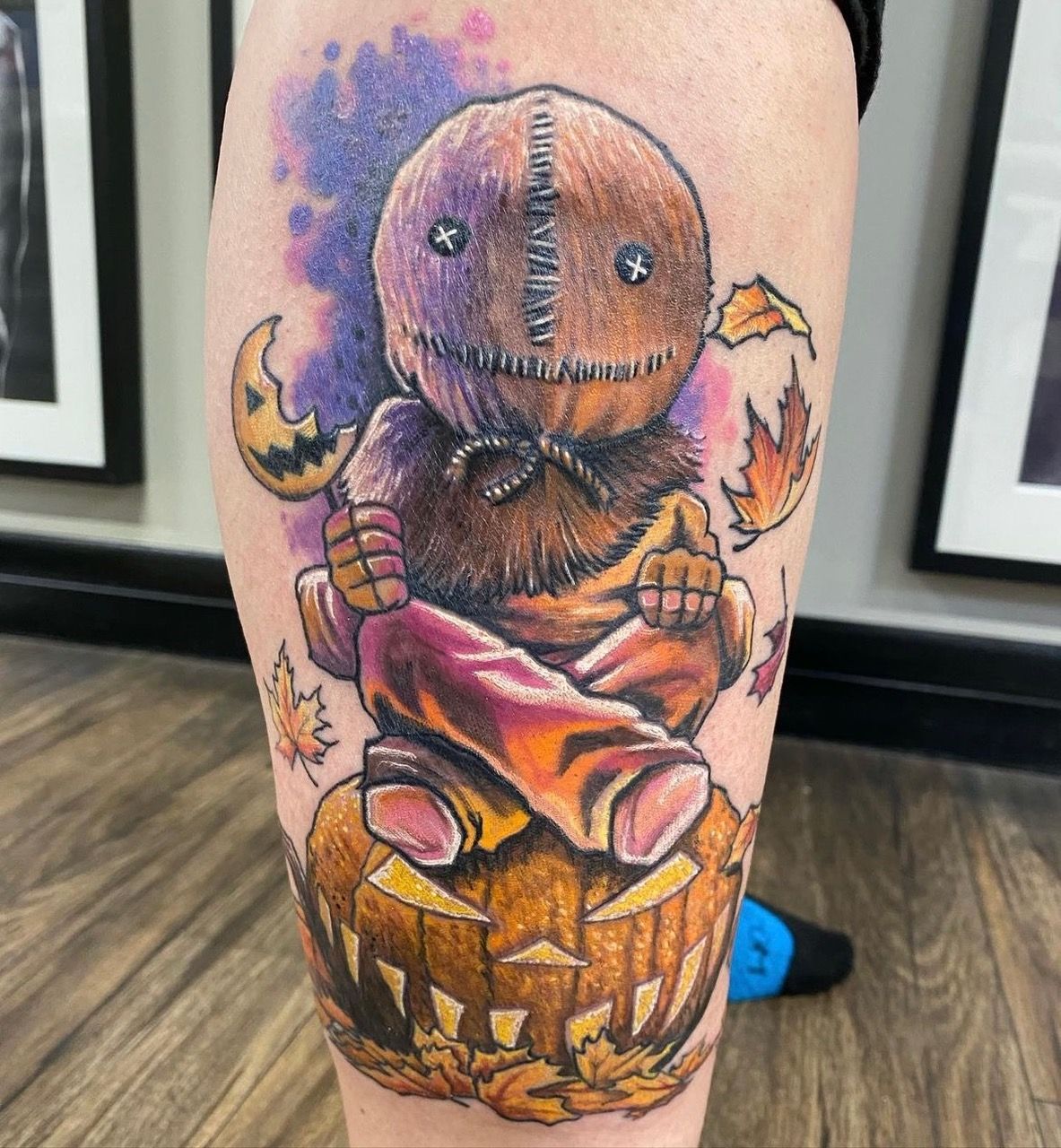 Sam Trick or Treat Tattoo by Chris Labrenz at Black Gold Tattoo Co in Edmonton Alberta Canada