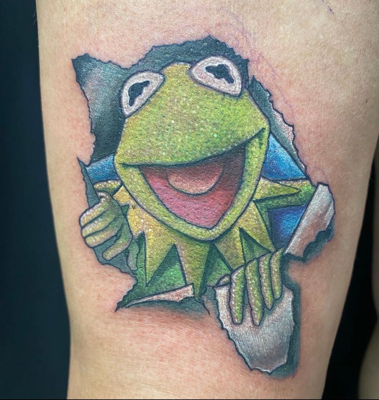 Kermit the Frog Tattoo by Chris Labrenz at Black Gold Tattoo Co in Edmonton Alberta Canada