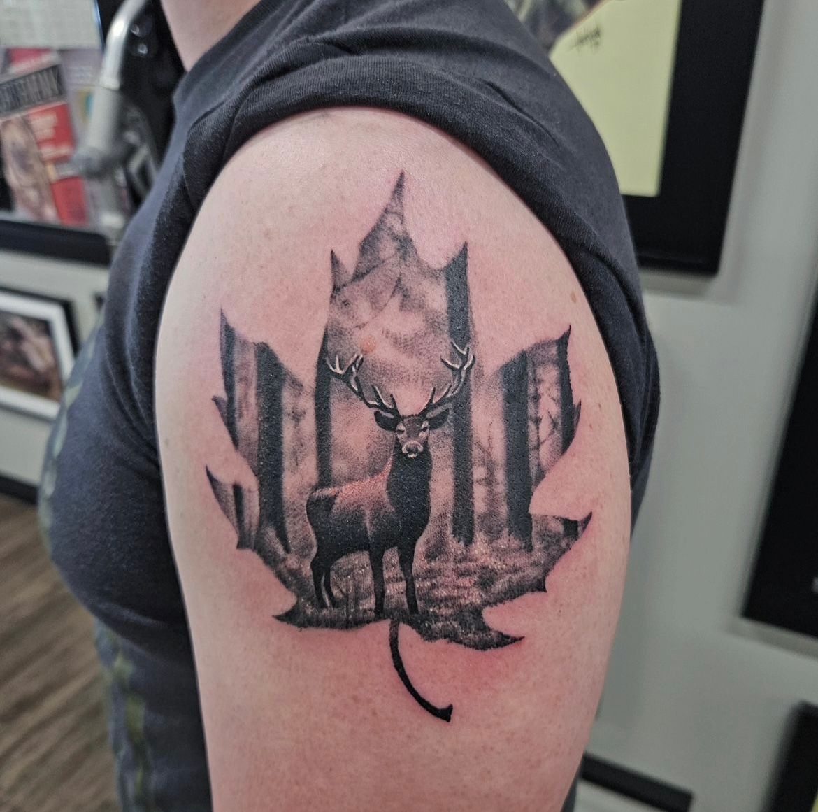 Deer in the Woods Tattoo by Ian Wang at Black Gold Tattoo Co in Edmonton Alberta Canada
