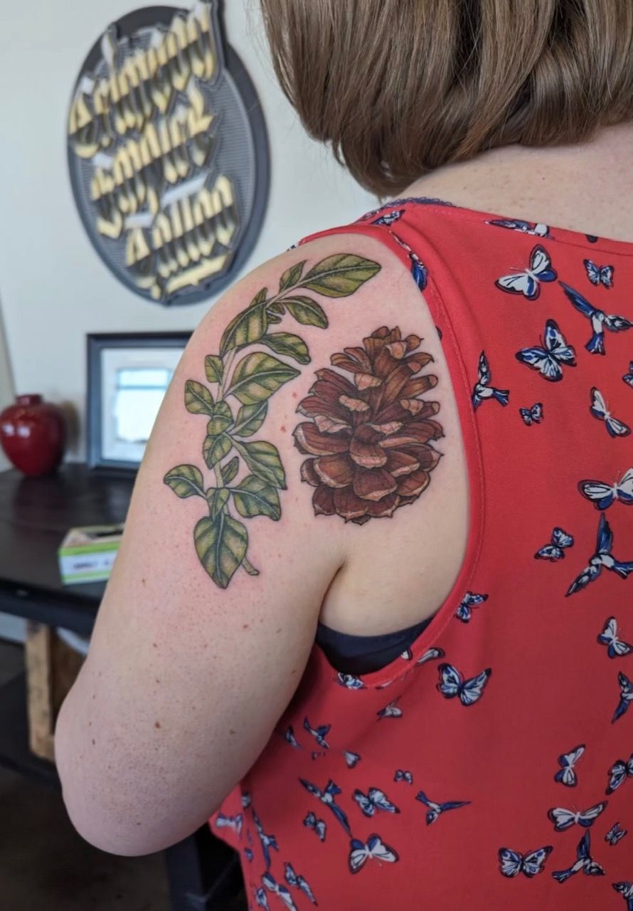 Acorn and Foliage Tattoo by Samantha Hnatiw at Crimson Empire Tattoo in Edmonton Alberta Canada