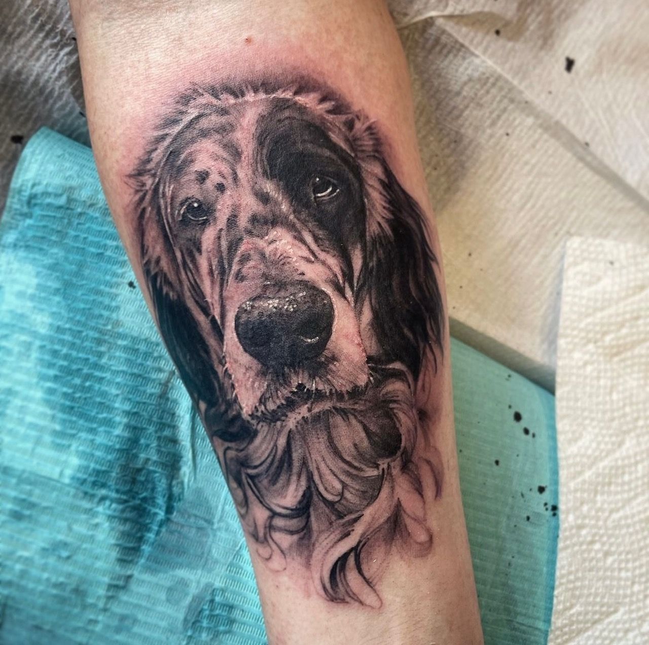 Dog Portrait Tattoo by Sarah Michelle at Crimson Empire Tattoo in Edmonton Alberta Canada