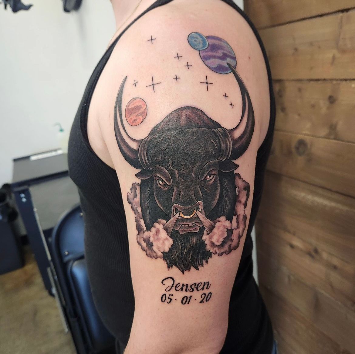 Taurus Bull Tattoo by Sheila Anderson at Crimson Empire Tattoo in Edmonton Alberta Canada
