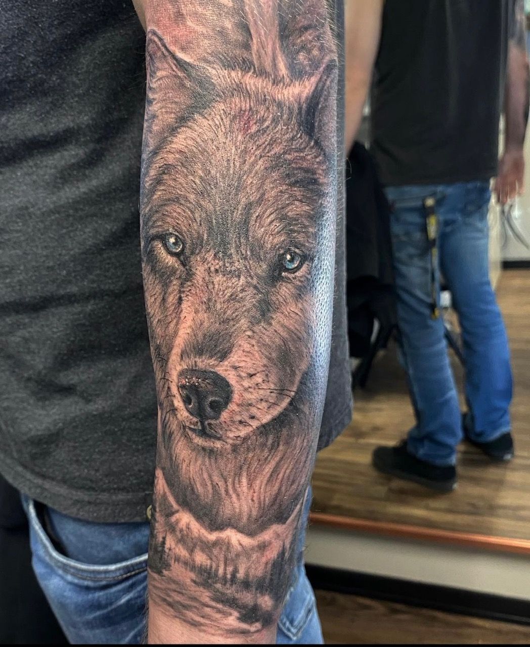 Wolf Tattoo by Steve Hayes at Black Gold Tattoo Co in Edmonton Alberta Canada
