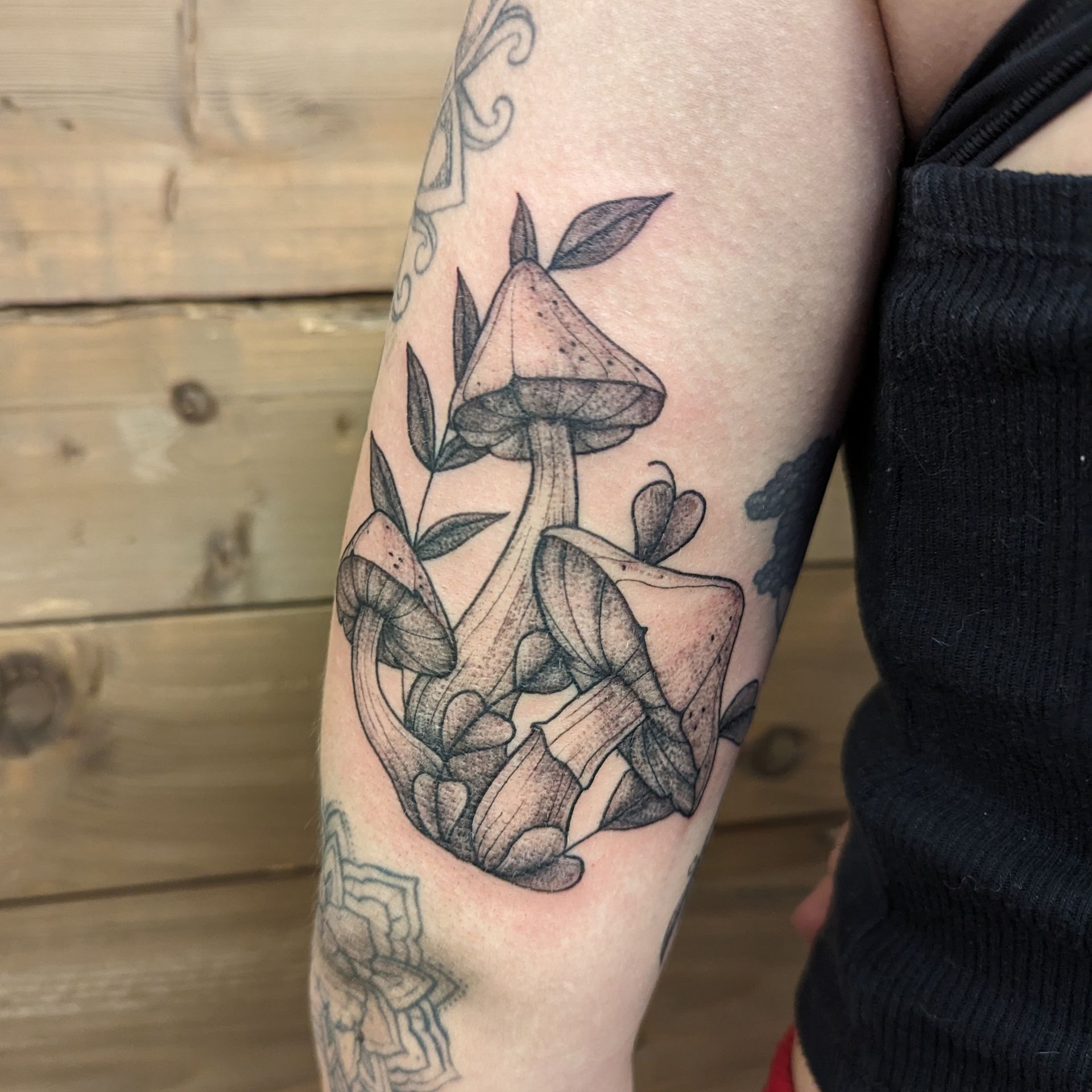 Mushroom Tattoo by Samantha Hnatiw at Crimson Empire Tattoo in Edmonton Alberta Canada