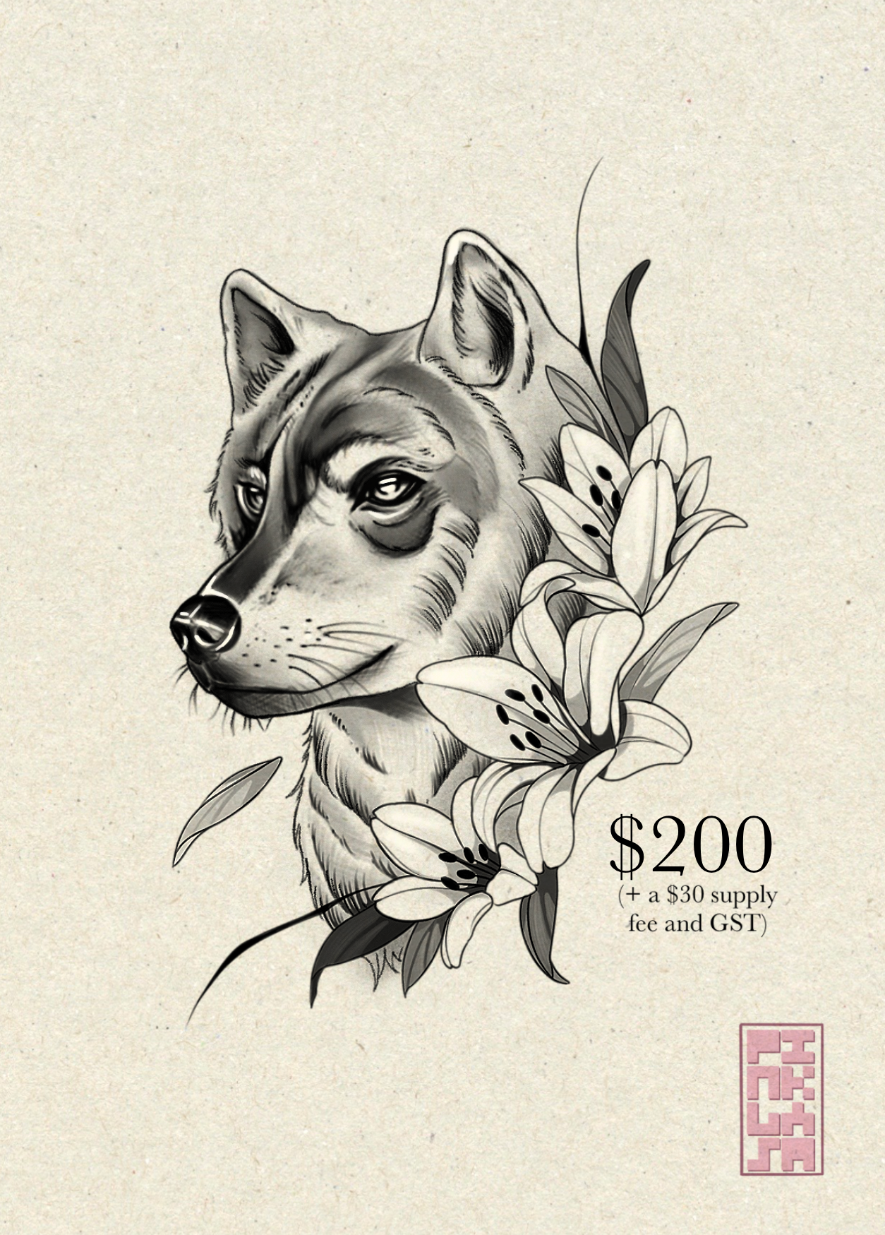 Wolf Flash Design by Fran Arceta at Crimson Empire Tattoo in Edmonton Alberta Canada