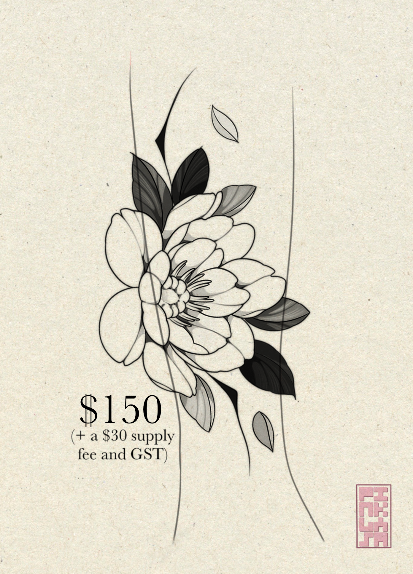 Peony Flash Design by Fran Arceta at Crimson Empire Tattoo in Edmonton Alberta Canada