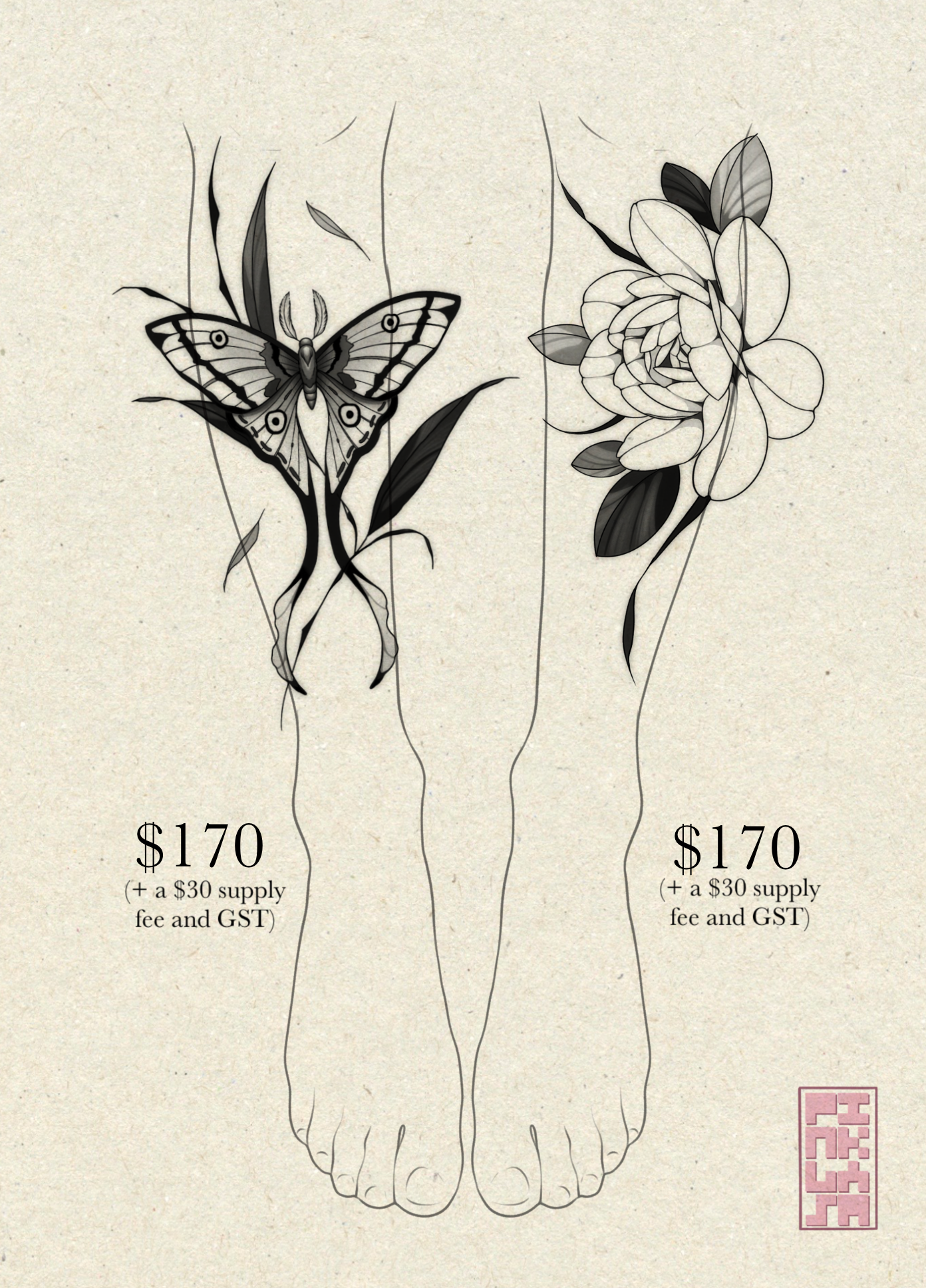 Peony and Moth Flash Designs by Fran Arceta at Crimson Empire Tattoo in Edmonton Alberta Canada