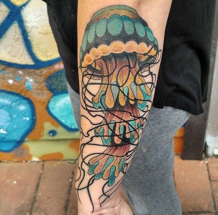 Jellyfish Tattoo by Trevor Pelletier at Black Gold Tattoo Co in Edmonton Alberta Canada