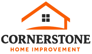 Cornerstone Home Improvement logo with orange roof icon and black text