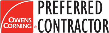 Owens Corning Preferred Contractor logo in red, black, and white