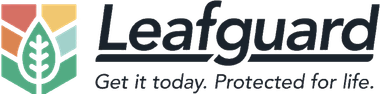 Leafguard logo with a green leaf shield and the tagline “Get it today. Protected for life.”