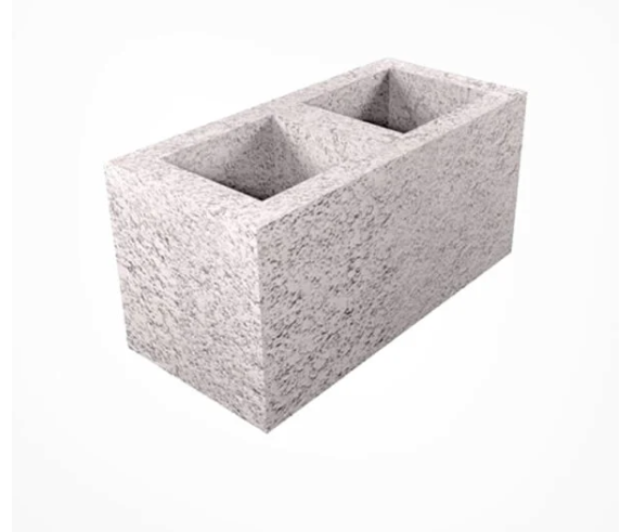 A concrete block with two holes in it on a white background.