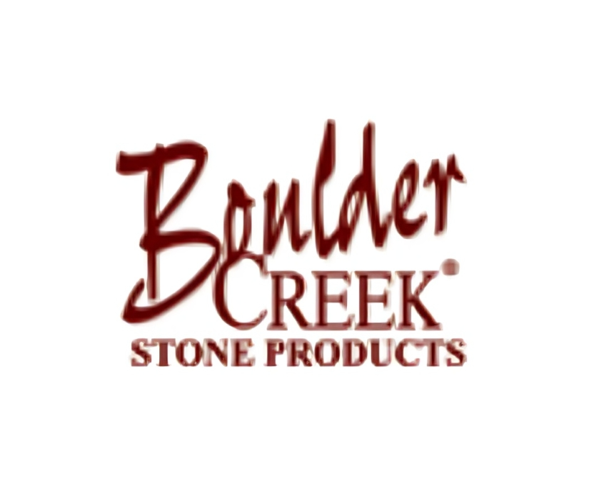 A logo for boulder creek stone products on a white background