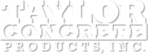 A white logo for taylor concrete products inc.