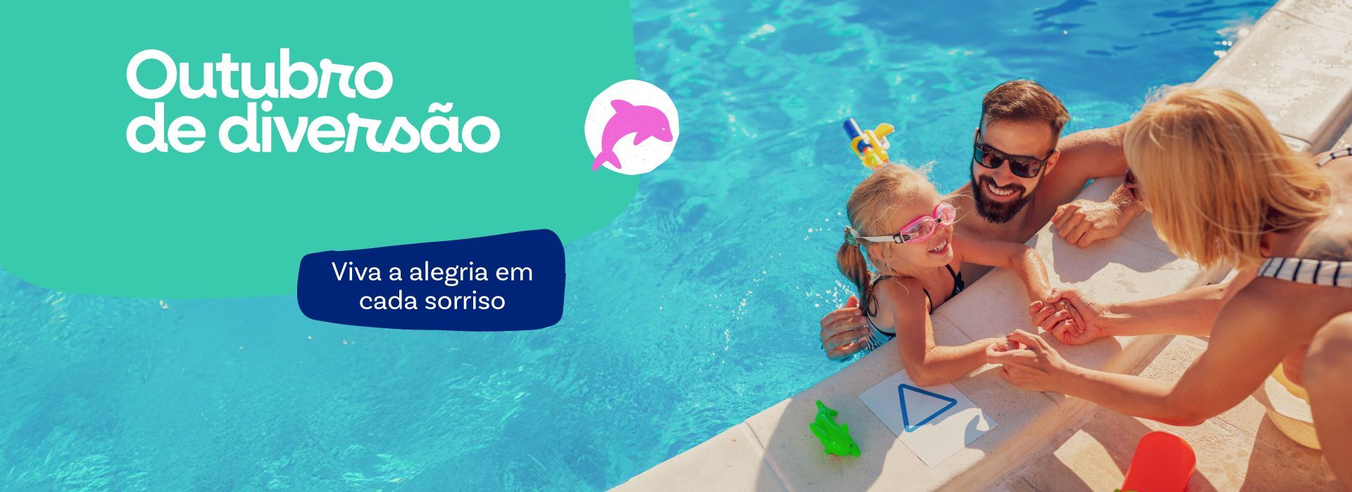 Uma família está brincando em uma piscina.