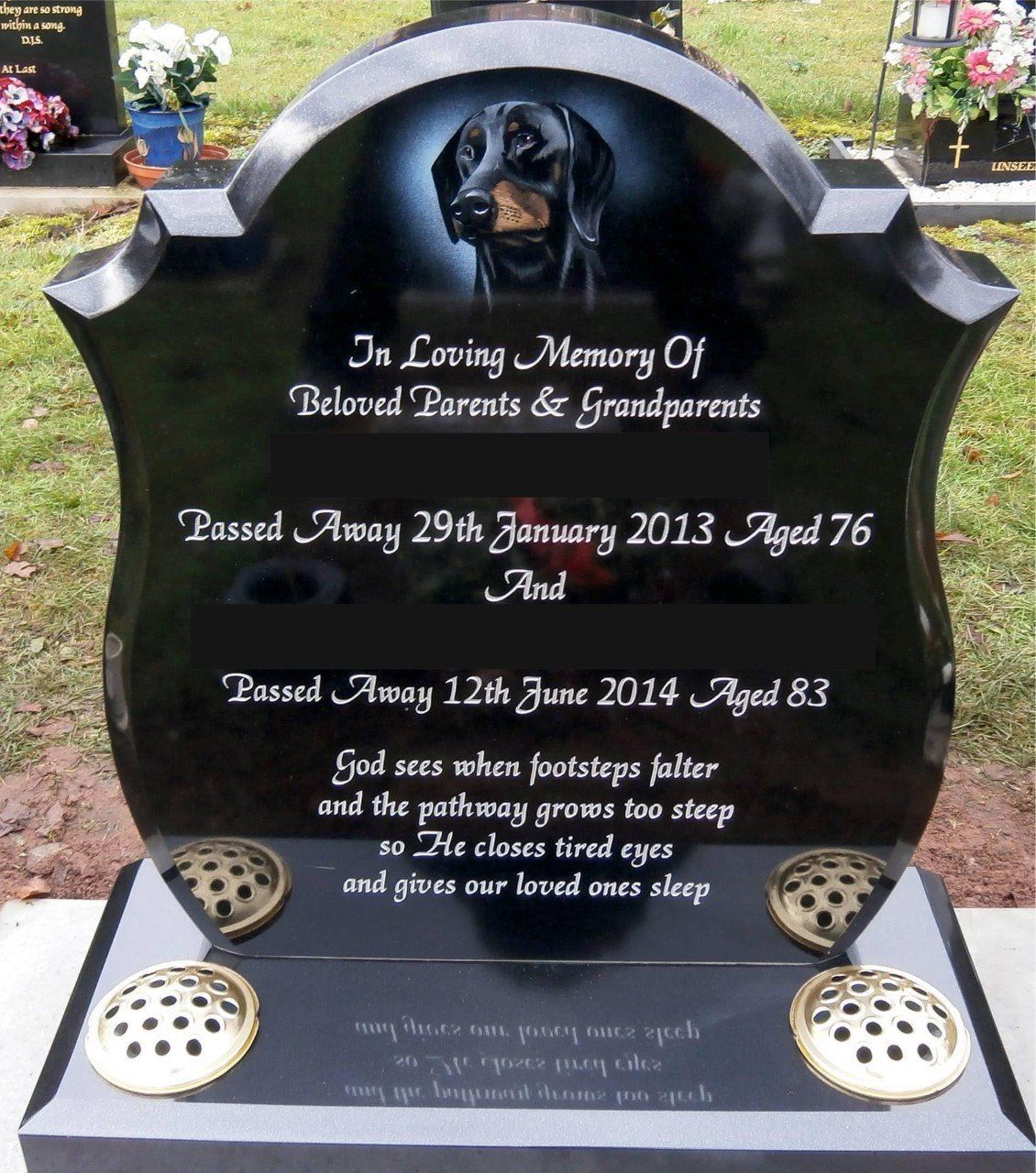 engraved dog headstone