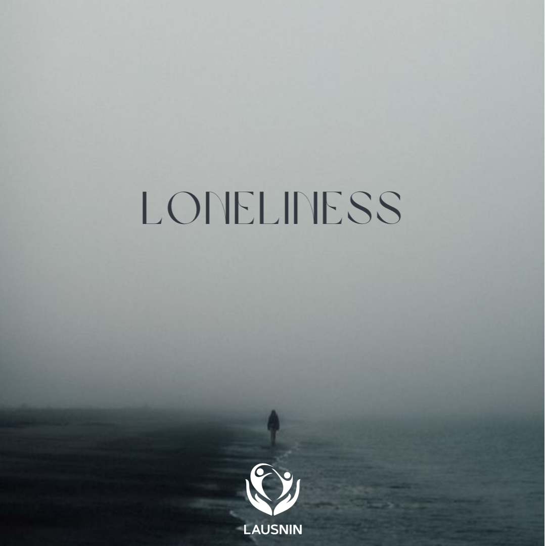 A picture of a person walking in the fog with the words loneliness written on it