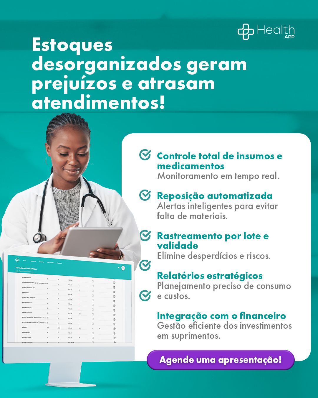 Profissional analisando gestão de estoque em clínica