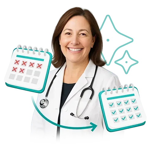 Médico sorrindo com o estetoscópio, transformando um calendário com
