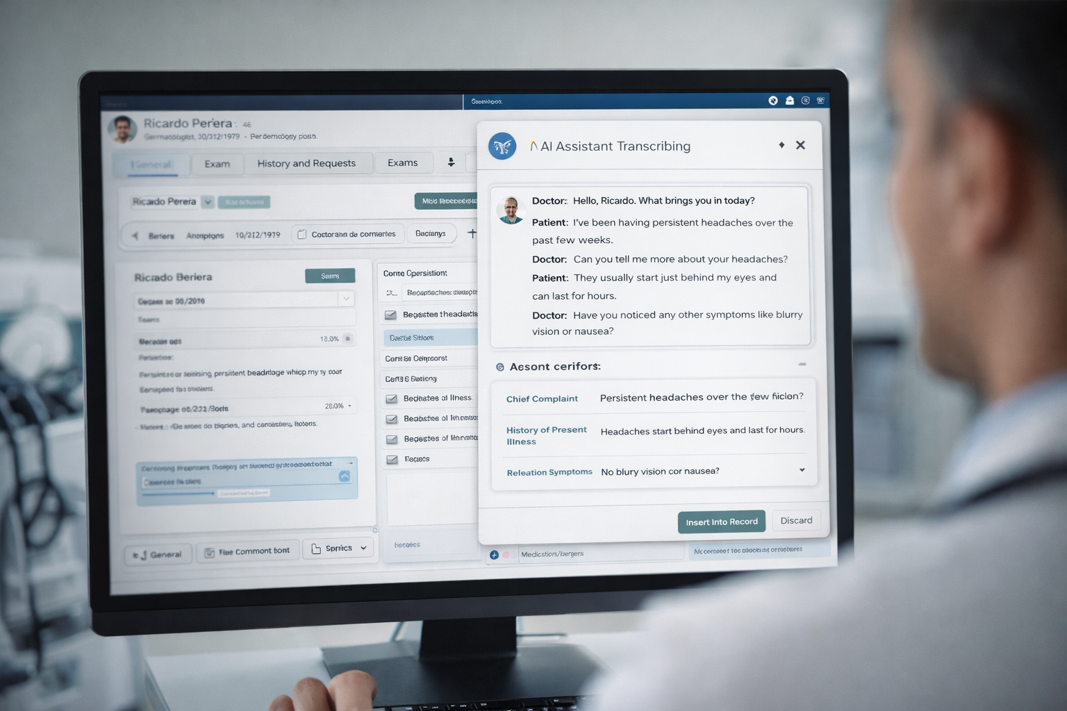 Interface de inteligência artificial integrada ao prontuário eletrônico médico com transcrição