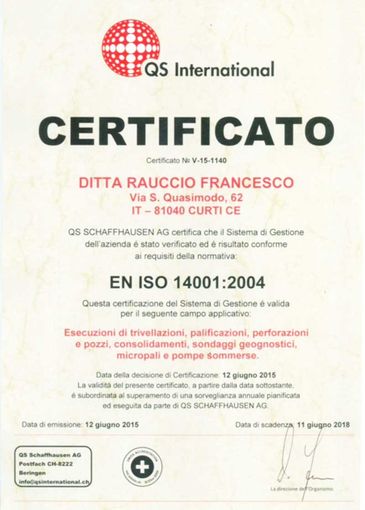 certificazione EN ISO 14001:2004 Rauccio