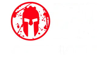 A spartan helmet is in a red circle on a white background.