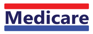 Medicare logo with red and blue bars above and below the word